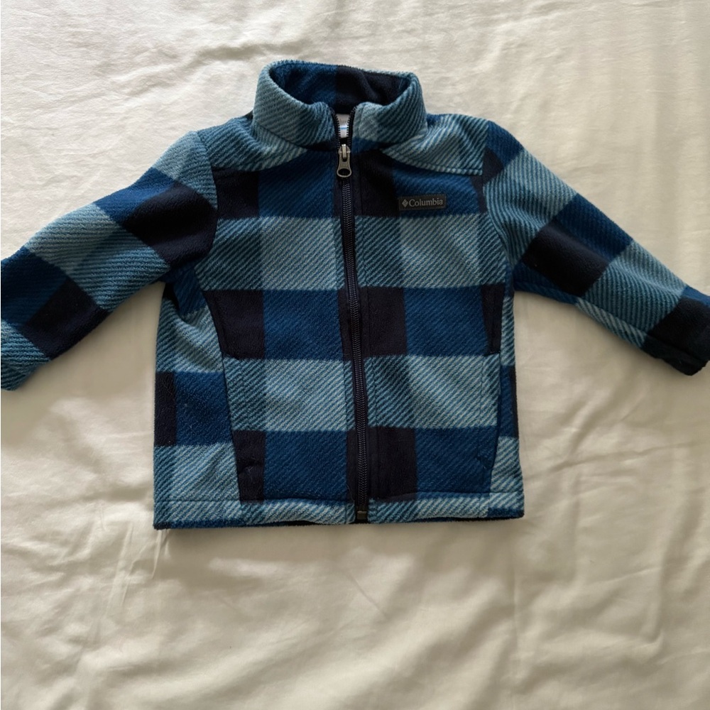 Columbia Toddler Navy and Light Blue Checkered Fleece Jacket